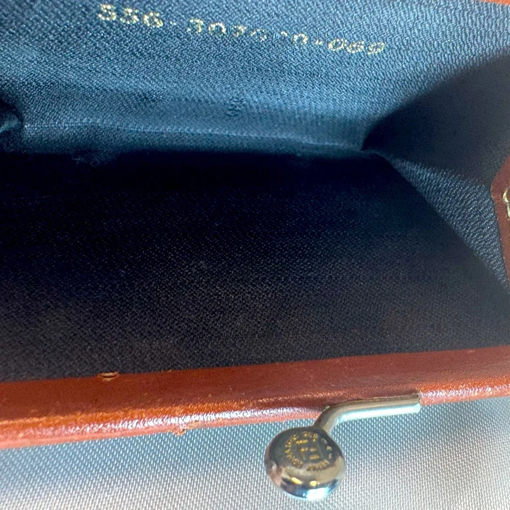 Fendi Wallet Pequin Stripe Trifold Cuoio Brown Leather Kiss Lock Rare Vintage - Picture 7 of 9